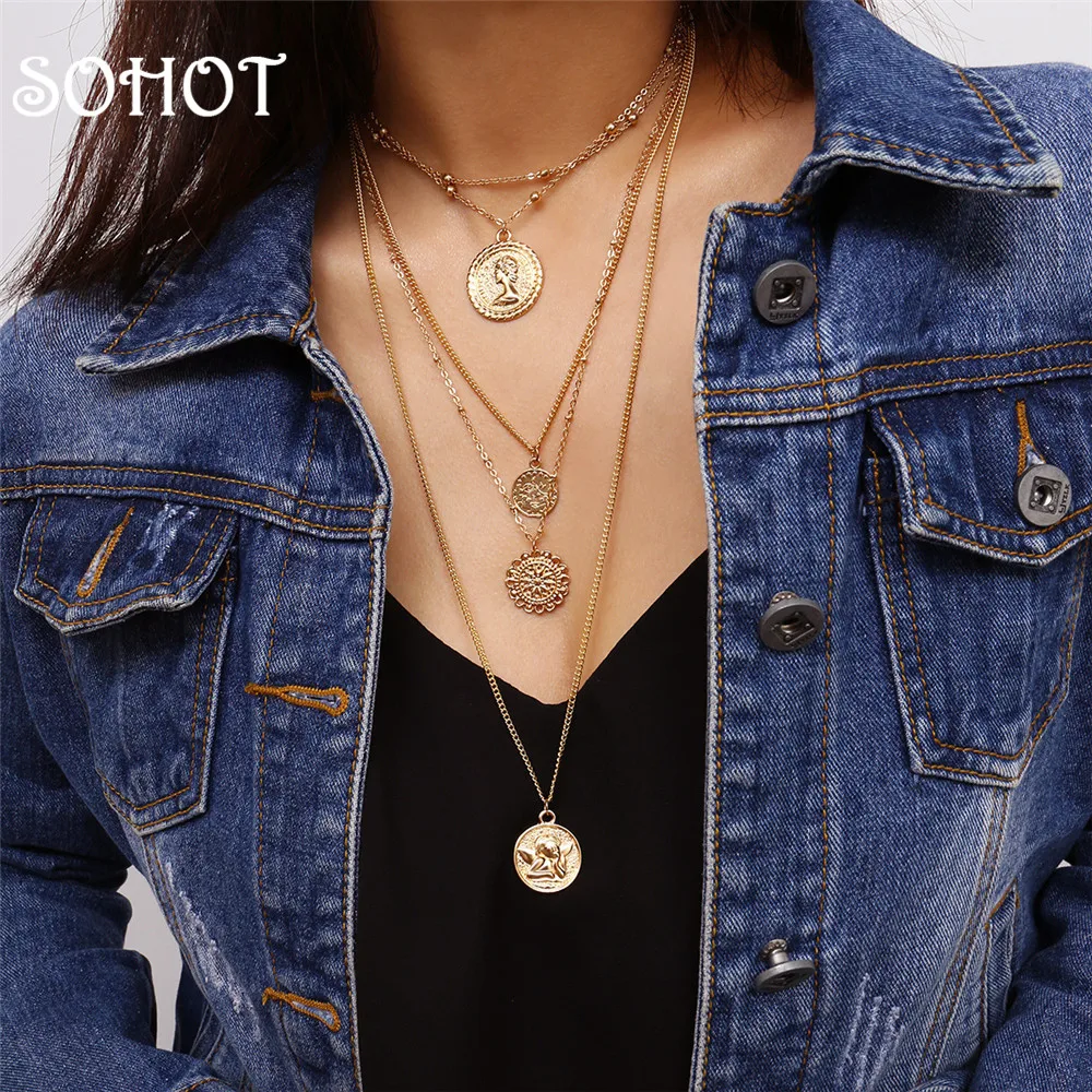 SOHOT2019 Новое поступление Многослойные Круглые ожерелья с подвеской в виде