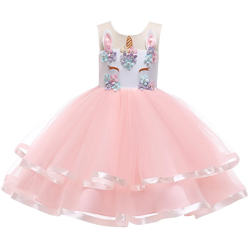 AiLe Rabbit 2019Unicorn Party Girls Dress Princess Children Kids Unicornio Girl Dresses Anniversaire Licorne Birthday | Детская одежда
