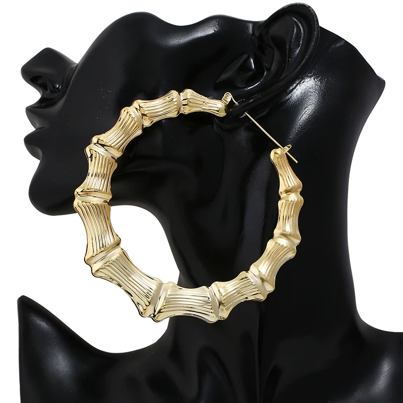 

WNGMNGL Large Bamboo Joint Hoop Earrings Hip-Hop Gold Silver Color Ladies Big Circle Hoop Street Dance Club Hoop Earrings