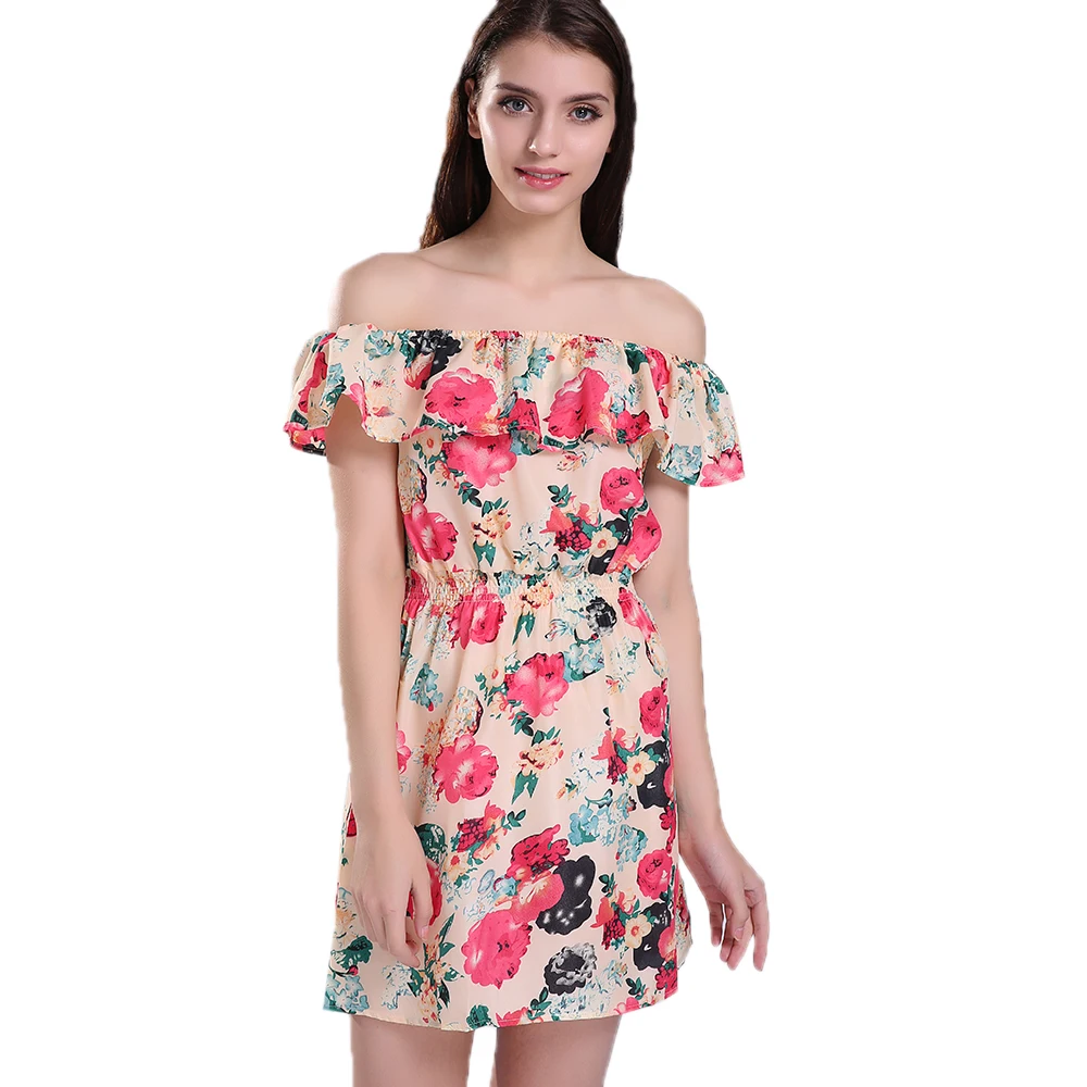 Летнее женское платье с цветочным принтом повседневное шифоновое мини-платье