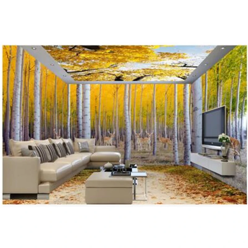 

Beibehang Wallpaper Maple Leaf Sky Clouds Whole Room Background Modern Art 3d Living Room Painting Home Decoration wallpaper 3d