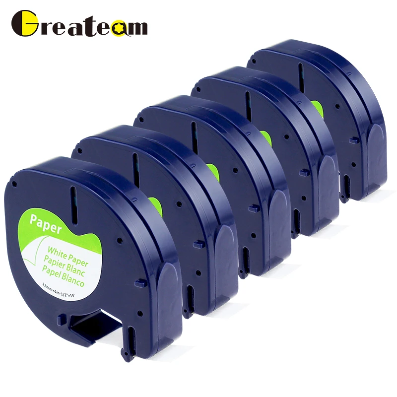 Greateam 5 шт. DYMO LetraTag клейкая лента 91200 черная на белой бумаге 12 мм x 4 м LT маркерные