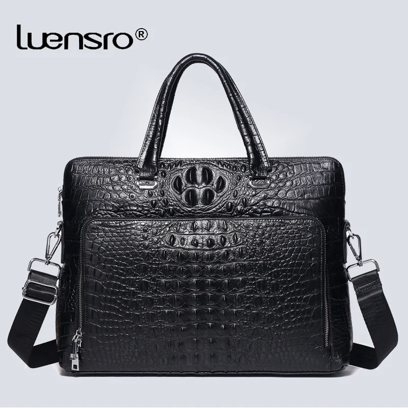 Real Cow Leather Men's Briefcase Luxury Crocodile Pattern Cowhide Male Shoulder Bag Commercial Business Bags | Багаж и сумки