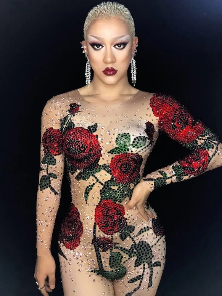 Комбинезон женский эластичный с 3D цветочным принтом пикантный костюм для