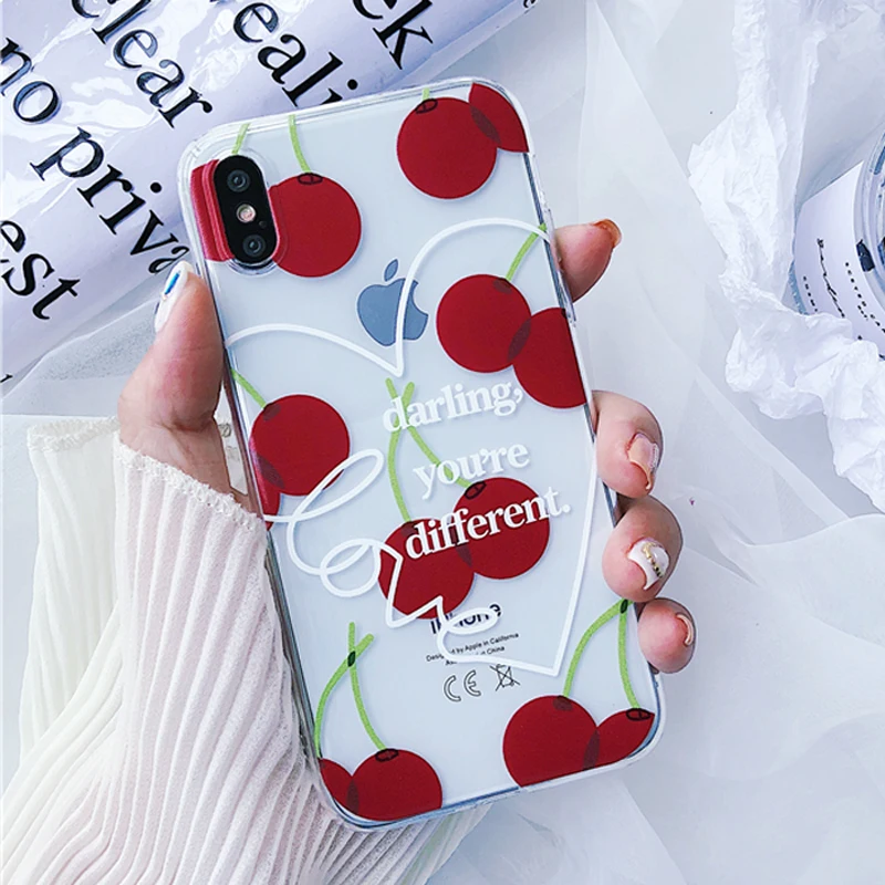 WOTP мягкий чехол для телефона из ТПУ с фруктовыми вишнями iphone 6 6S 7 8 Plus XR X XS Max милые