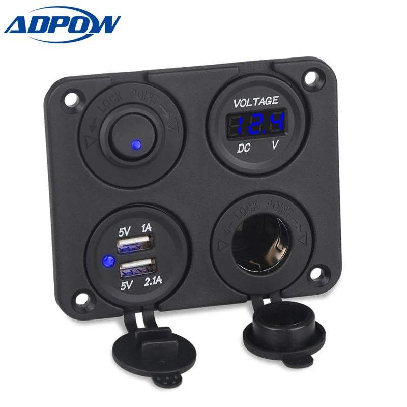 Автомобильное зарядное устройство 4 в 1 двойное USB 3.1A вольтметр 12 прикуриватель