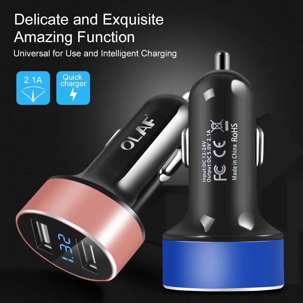 5V 2.1A USB Автомобильное зарядное устройство со светодиодным экраном Smart Auto для