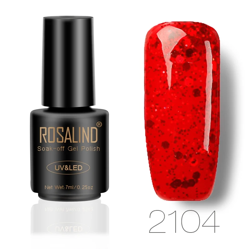 2104 ROSALIND гель 1S 7 мл, флакон, Черный Цвет замочить красный цвет бриллиантовый блеск с ультрафиолетовым свечением Гель-лак для ногтей необходимо верхнее базовое направление для дизайна ногтей - Цвет: 2104