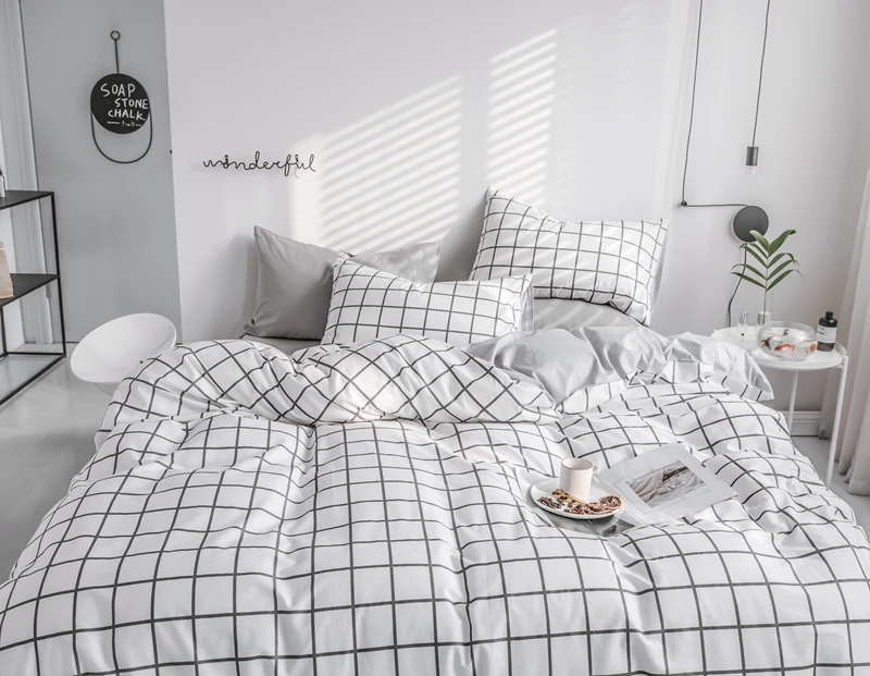 Хунбо домашний текстиль белого и серого цвета; комплекты постельного белья для детей хлопковый комплект для мальчиков-подростков с пододеяльником и наволочками с узором из простыня на девочек, носки-тапочки для взрослых, постельное белье
