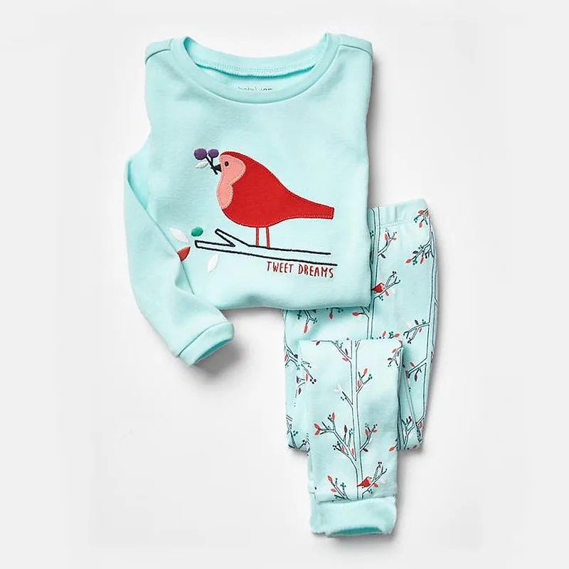 P810 Птица Детские пижамы для девочек комплекты одежды сна с длинными рукавами и