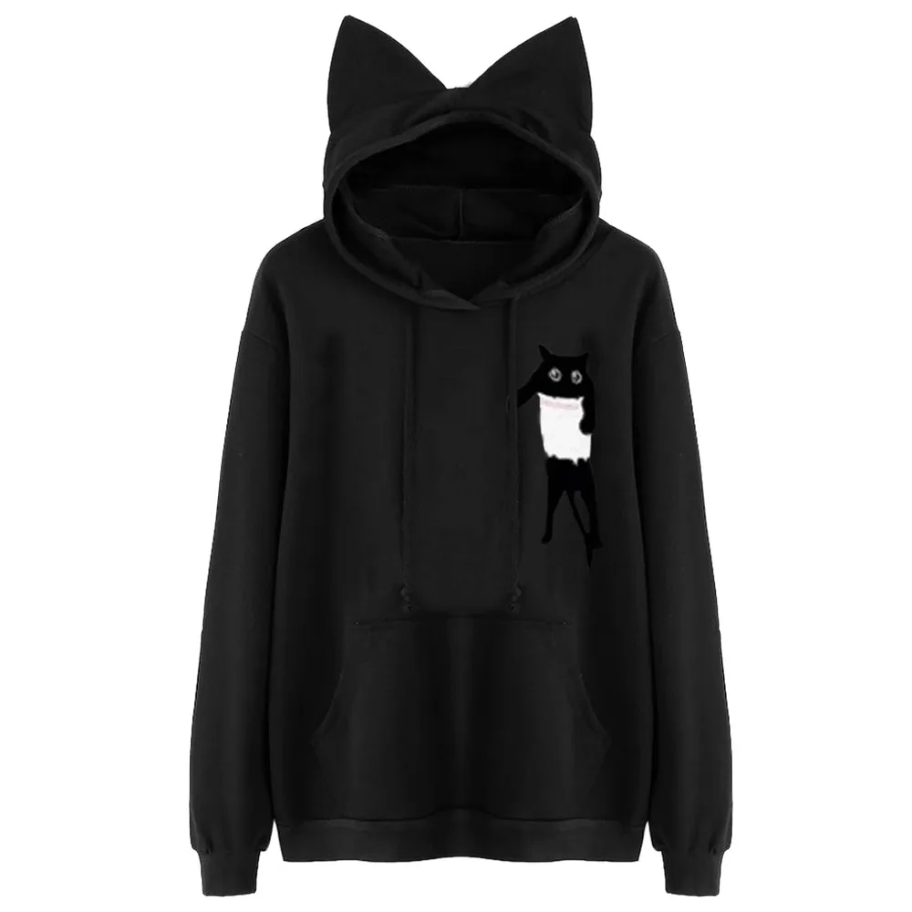 Женская толстовка в стиле Харадзюку С Капюшоном и принтом кота пуловер с