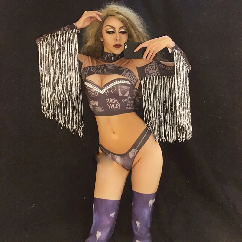 Белый черный сексуальный комбинезон с кисточками и 3D принтом шикарный женский