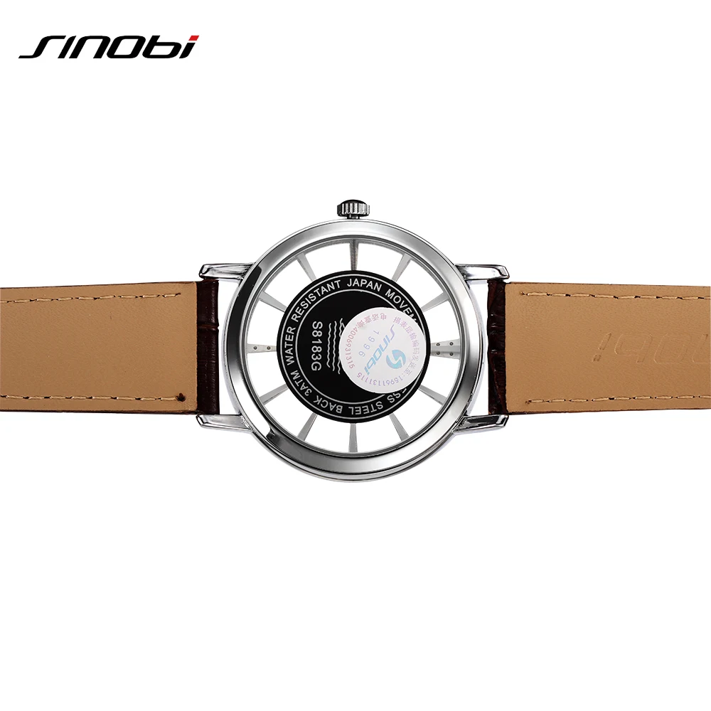 Sinobi любители часы Hardlex фарфора женские круглый кожаный открытый Relojes де Mujer мода