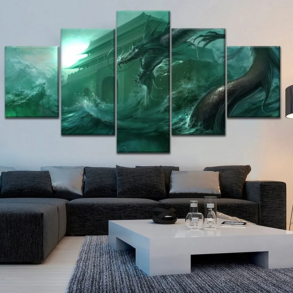 Картина водно-зеленых ворот дракона Настенная картина Современная гостиная или