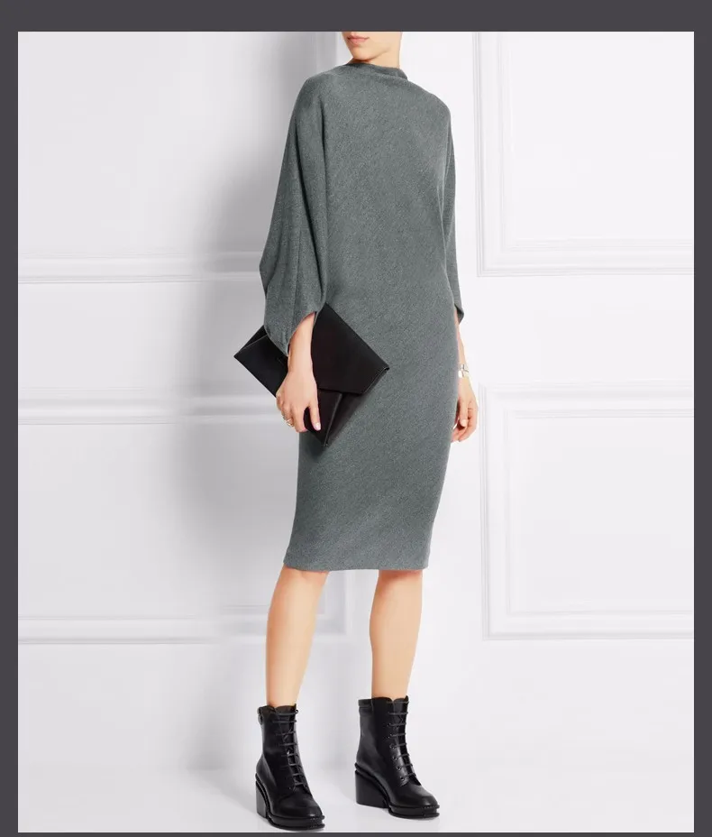 Ограниченное натуральное однотонное Короткое Платье Vestidos De Fiesta, новинка, модное тонкое шерстяное платье с длинными рукавами, водолазка, семь