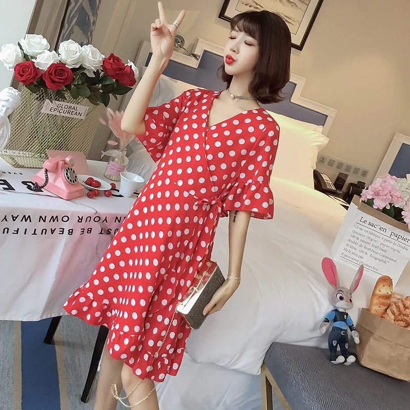 2019 Новое поступление лето платье для беременных женщина в милый горошек большой
