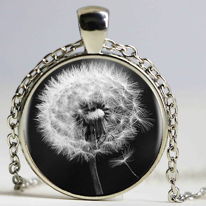 Колье и подвески с логотипом одуванчика черно-белый цветок ручная работа круглая