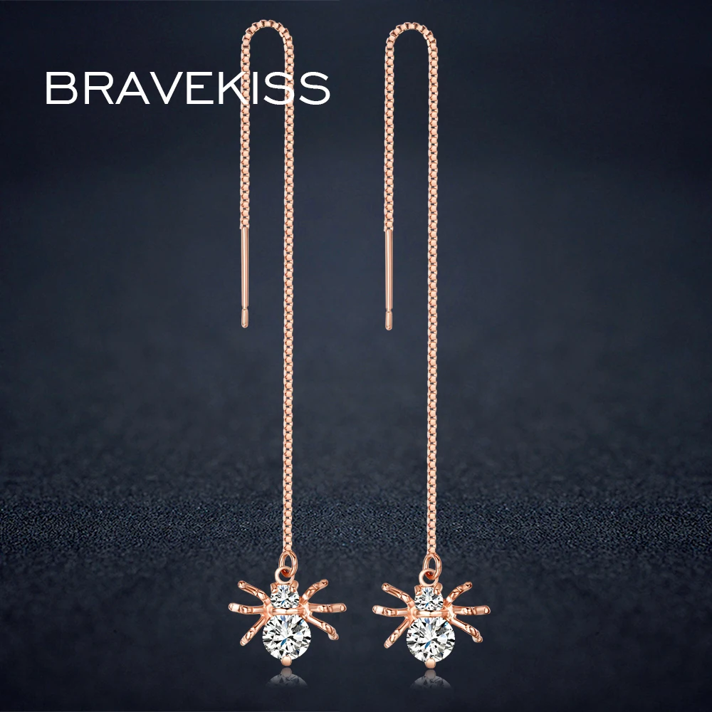 BRAVEKISS серьги с длинными цепочками мотаться кристаллы для женщин Насекомое Паук