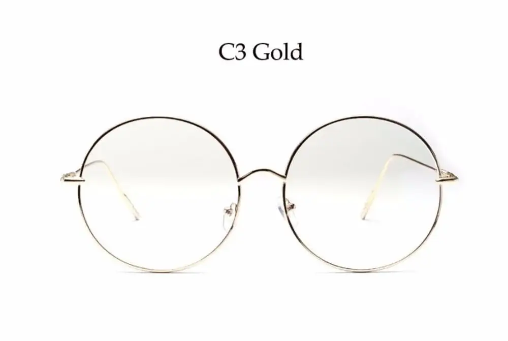 C3 gold clear Безразмерные прозрачные круглые очки оправа из серебристого металла Винтаж большой круг очки Брендовая Дизайнерская обувь Огромные большие очки ботаника Для женщин - Цвет оправы: C3 gold clear
