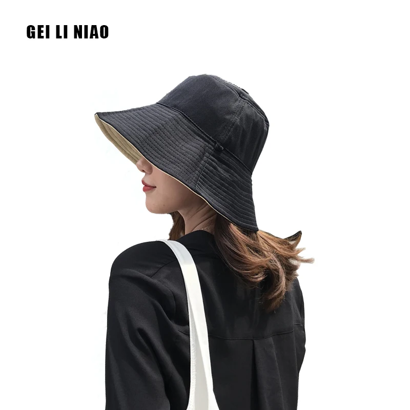 Двусторонняя шляпа рыбака женская летняя крышка лицо литературный большой