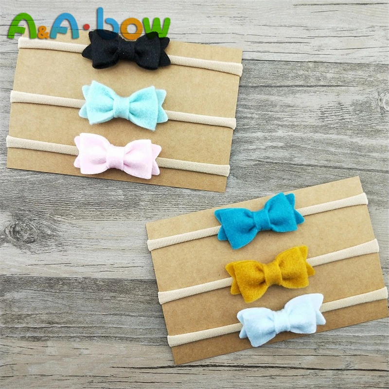 3pcs/lot Cute bow headbands Kids felt with soft nylon hairband accessories Non-Woven Felt Fabric bows headwear | Детская одежда и