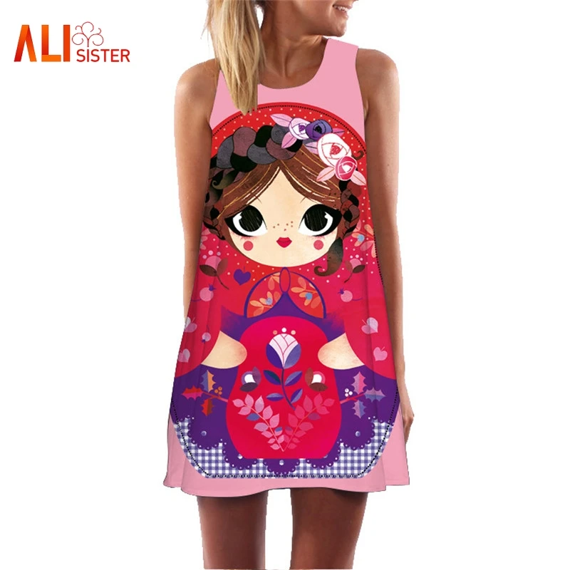 Женское летнее платье трапециевидной формы Пляжное Платье с 3D принтом кактуса