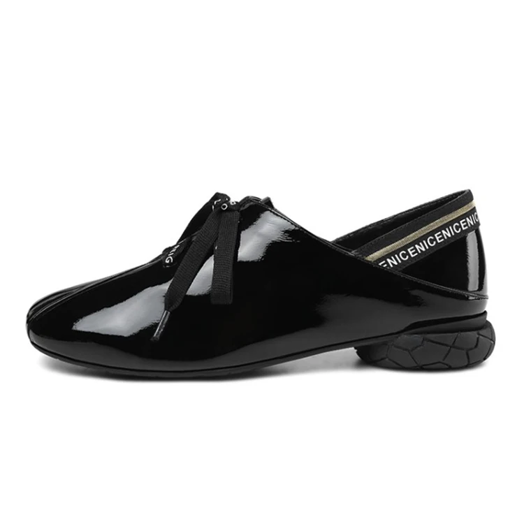 

MLJUESE 2019 women flats Cow leather square toe black color lace up flats shoes spring autumn casual shoes party dress size 41
