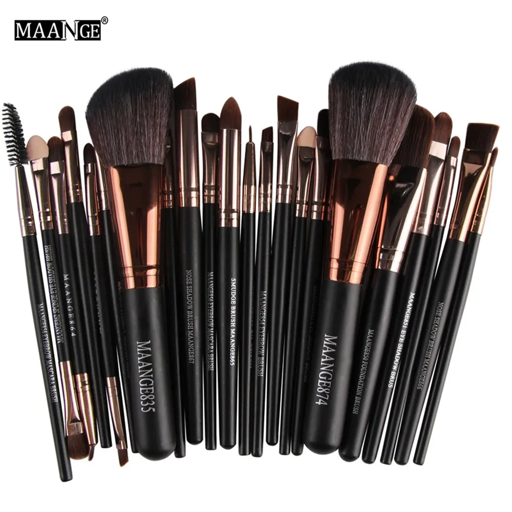 MAANGE Pro, 22 шт., набор кистей для макияжа, косметическая пудра, Тональная основа, румяна, тени для век, подводка для глаз, Кисть для макияжа, инструмент для макияжа - Handle Color: black golden