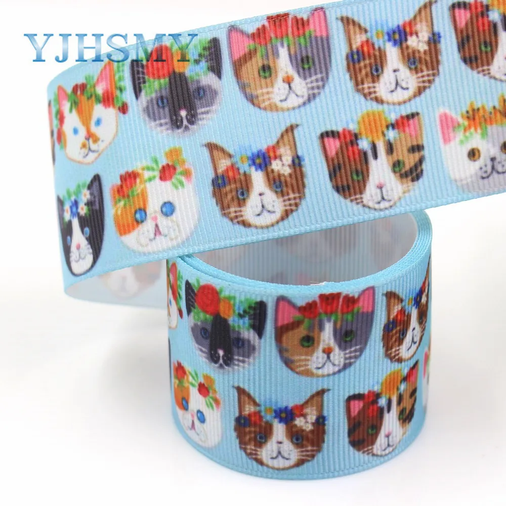 YJHSMY I 19411 977 10 ярдов 38 мм мультфильм цветок термопечать grosgrain ленты Бант колпачок DIY