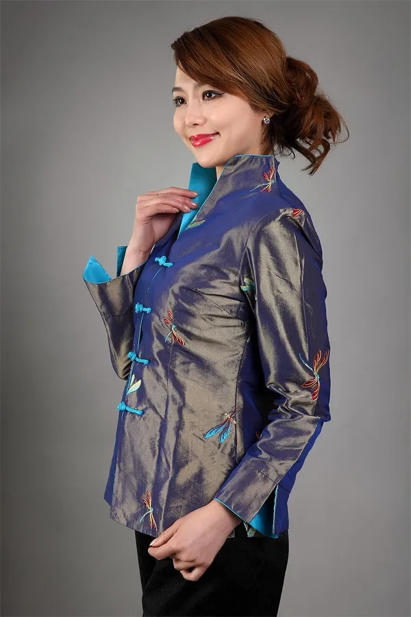 Шелковая Сатиновая куртка для девушек винтажная китайская с цветочной вышивкой