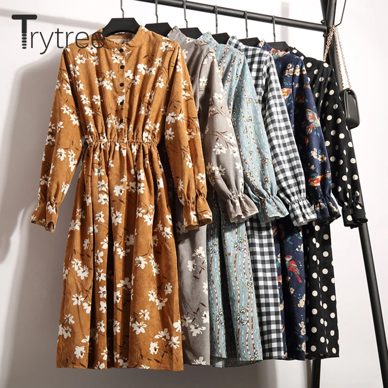 Весенне-летнее вельветовое Цветочное платье Trytree женское Повседневное