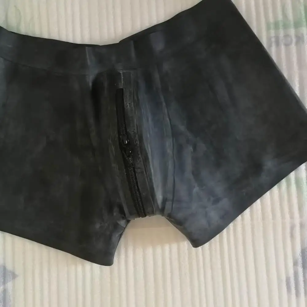 Латекс Короткие штаны с молнией на промежности черный латексный резиновый