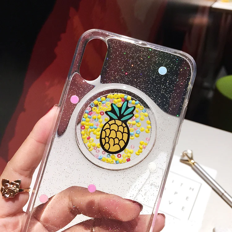 VANFOO Rainbow Pineapple Epoxy Case For iPhone X 7 8 Plus 6 6S Glitter Powder Moving Balls Transparent Soft TPU Phone Back Cover |