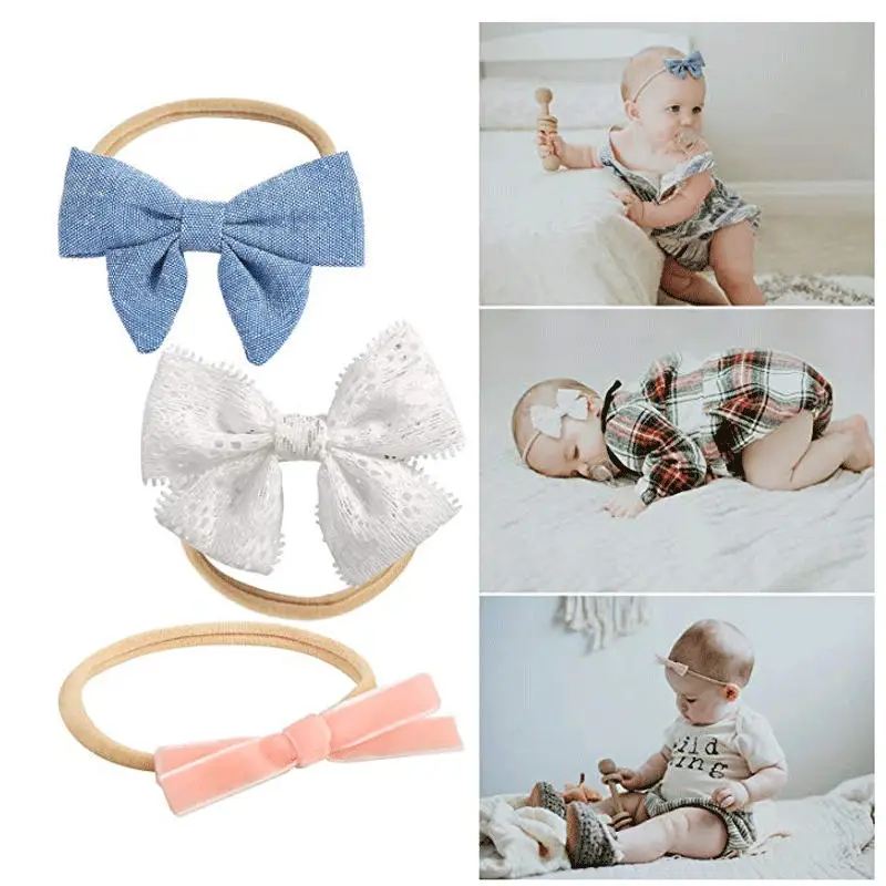 10pcs Cute Baby Headband Princess Girls Toddler Small Sequin Flower Bow Nylon Ribbon Elastic Hair Band | Детская одежда и обувь
