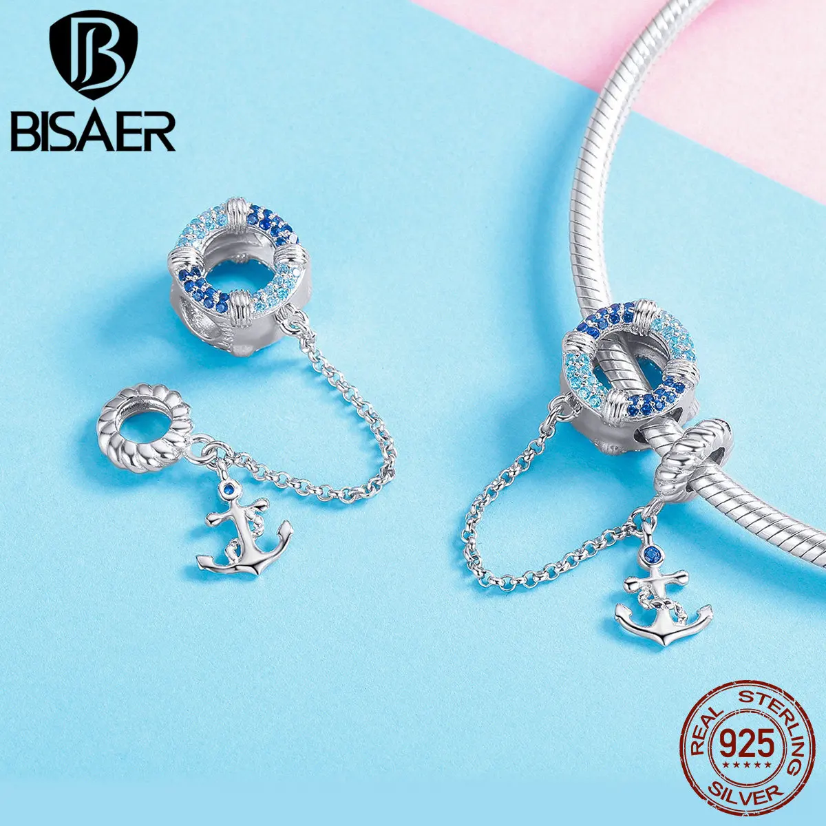 BISAER, 925 пробы, серебряные подвески для морского путешествия, безопасная цепь для океана, бусины, подходят для DIY браслетов, ювелирных изделий ECC1149
