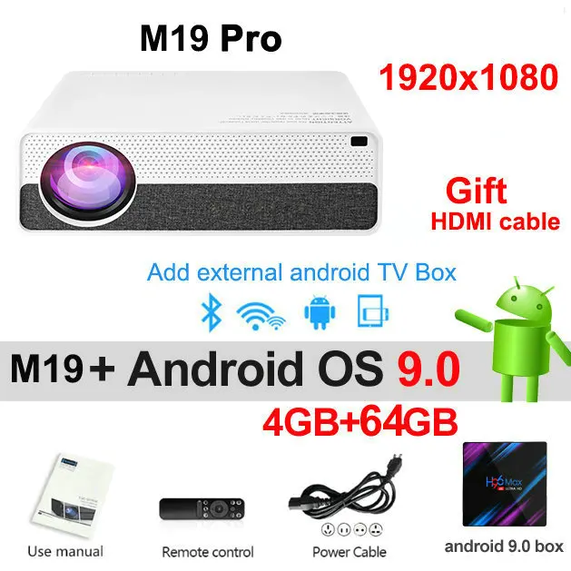 Android 9.0 64G Vivicine M19 новейший проектор 1080 p, опция Android 9,0 HDMI USB PC 1920x1080 Full HD светодиодный проектор для домашнего кинотеатра - Цвет: Android 9.0 64G