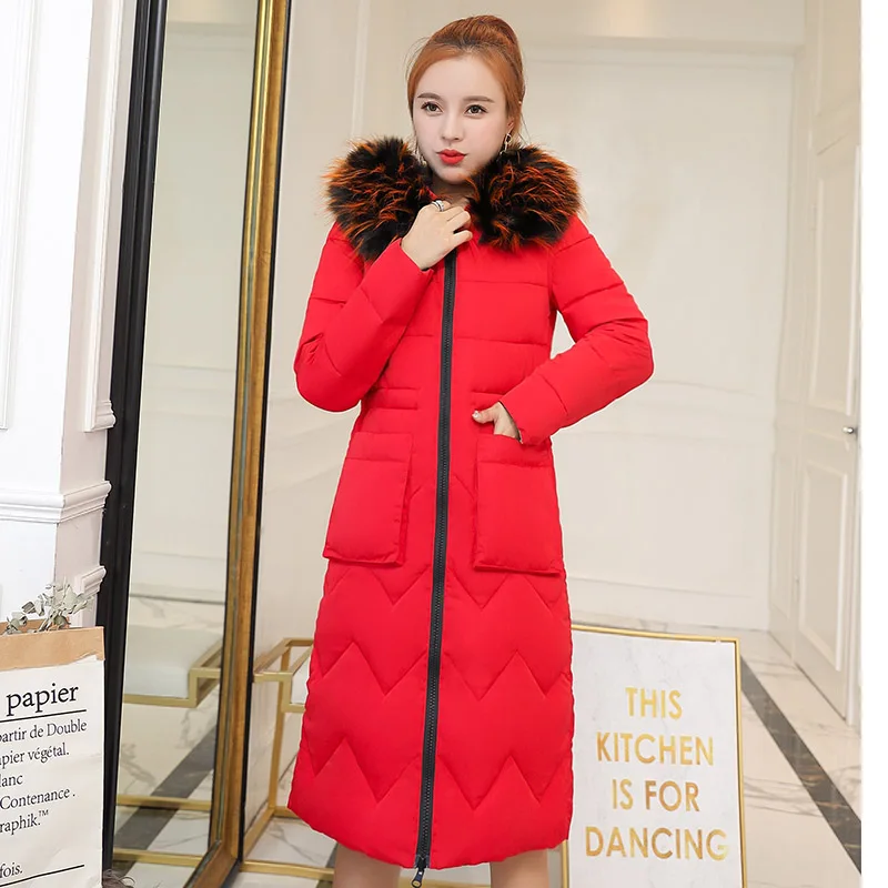 Красный Women long parkas coat-25degrees both side wear Thicken warm big fur collar jacket coats Casual female winter outwear parkas - Цвет: Красный