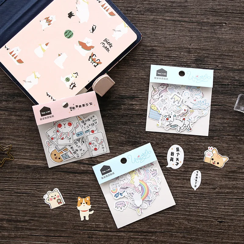 30pcs Lovely Cartoon Unicorn Sticker Package Cute Rabbit Cat Invincible Beautiful Girl DIY Diary Decoration Stickers Kids Gift | Канцтовары