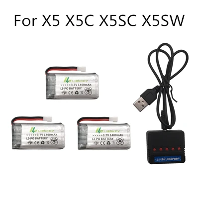 Limskey 3,7 V 1400mAh LiPo батарея для SYMA X5SW X5SC X5HW X5HC X5UW батарея с зарядным устройством RC Drone 3,7 V 1400 mah Lipo батарея - Цвет: Светло-серый