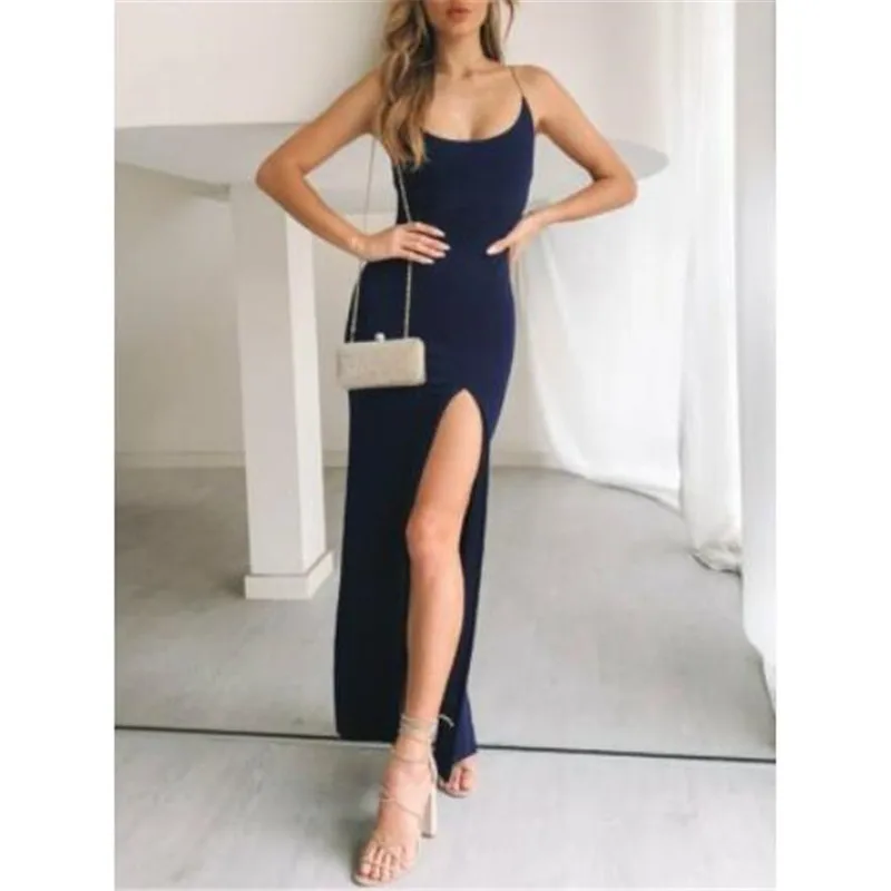 Женское летнее платье макси длинное синее вечернее пляжное сарафан для