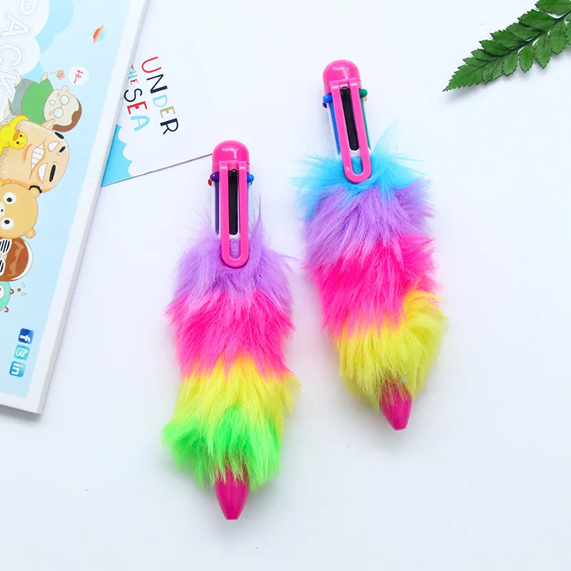 

6 Color Ballpoint Pen School Supplies Kawaii Plush rainbow pens Office Accessories Pens For Writing Stationery Stationery Tools