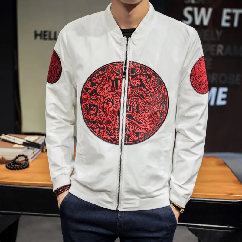 Осенние куртки мода 2019 Новый китайский стиль вышивка Бомбер куртка Slim Fit с