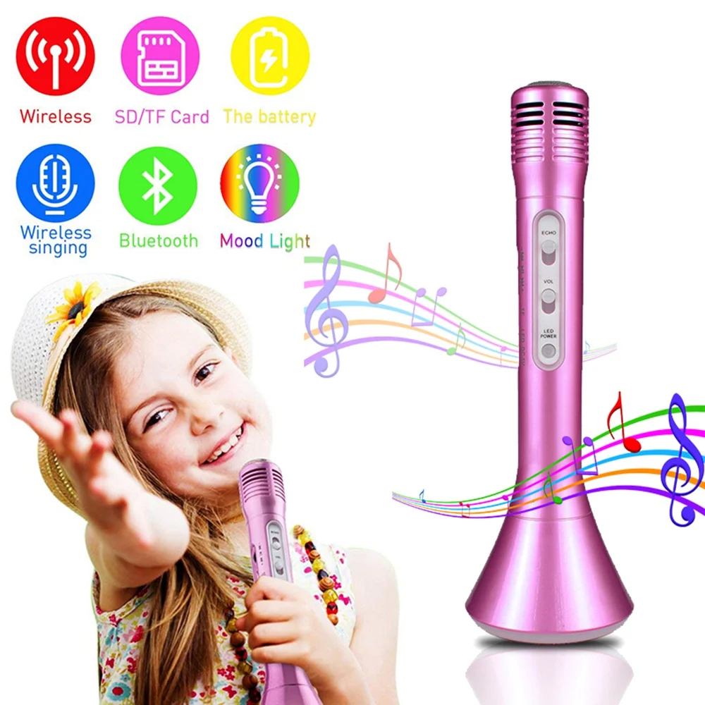 Светодиодный светильник-вспышка, беспроводной Bluetooth, конденсаторный микрофон, KTV плеер, микрофон, домашние, вечерние, караоке, ручной динамик, Запись микрофона