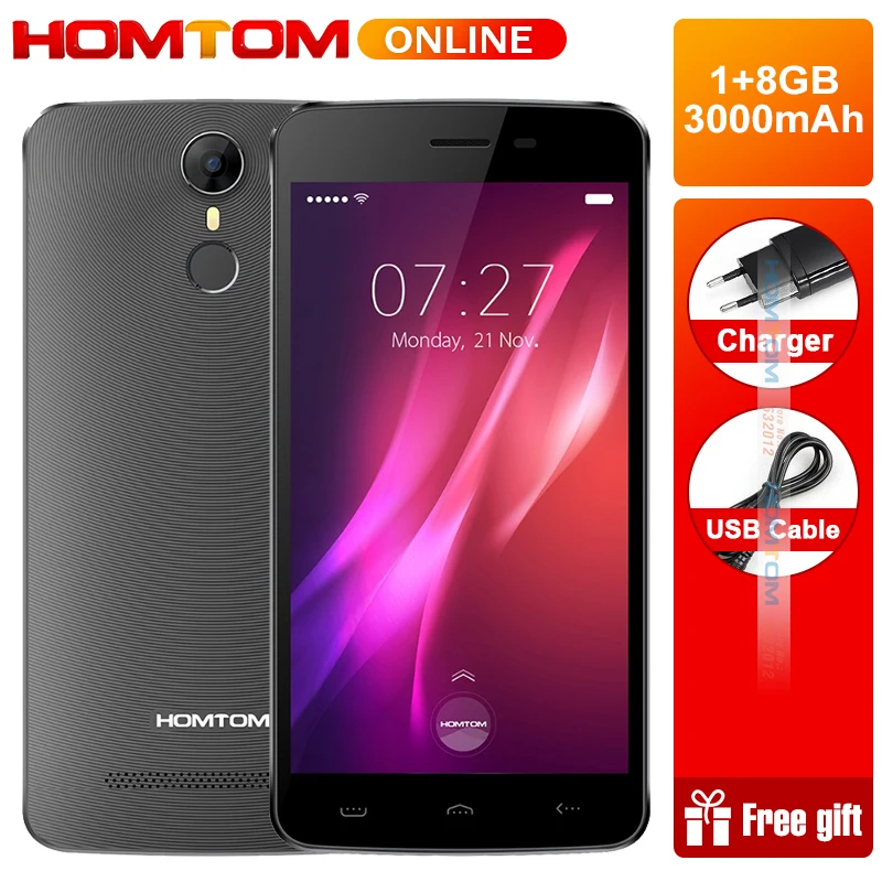 Оригинальный HOMTOM HT27 5 дюймовый 1 Гб + 8 Android 6 0 4 ядра с функцией отпечатка пальца ID