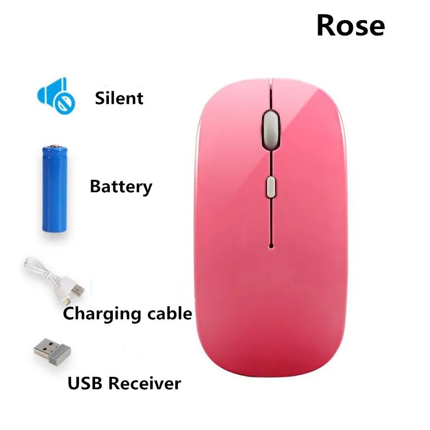 Wireless USB Rose Перезаряжаемая Беспроводная беззвучный Bluetooth 4,0 мышь Ультра тонкая мышь для Android Tablet Apple notebook PC - Цвет: Wireless USB Rose