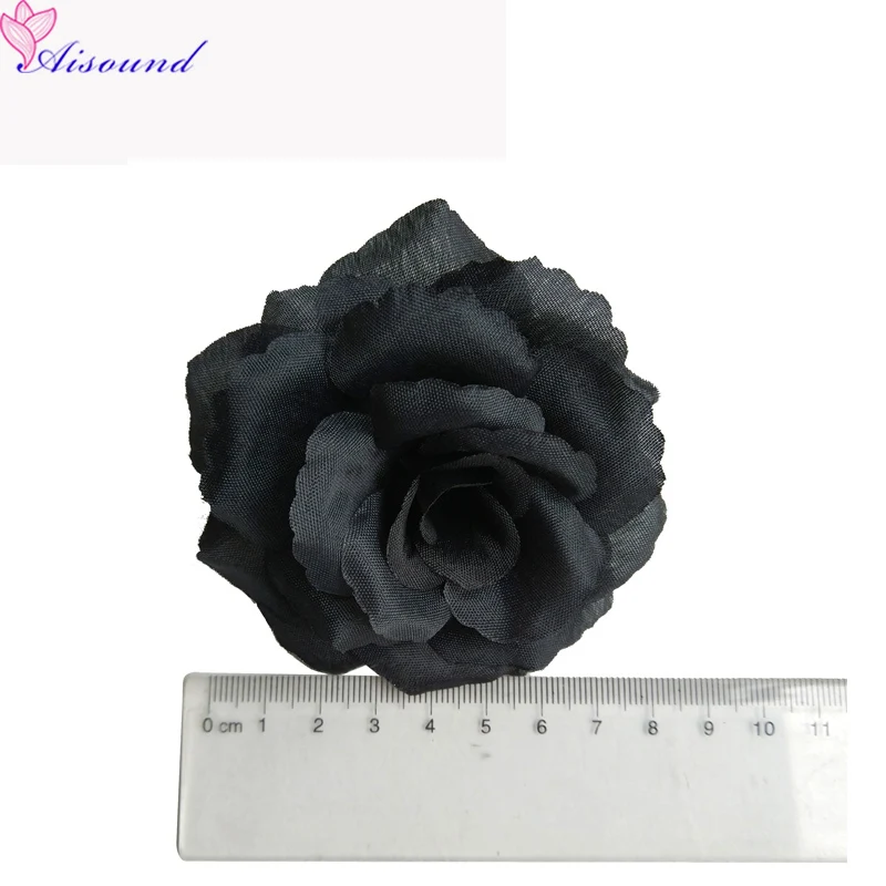 

50pcs 8cm Black Silk Rose Flowers Handmade Craft Flowers Supplies Silk Rose Head Kissing Ball Flower fleurs artificielles