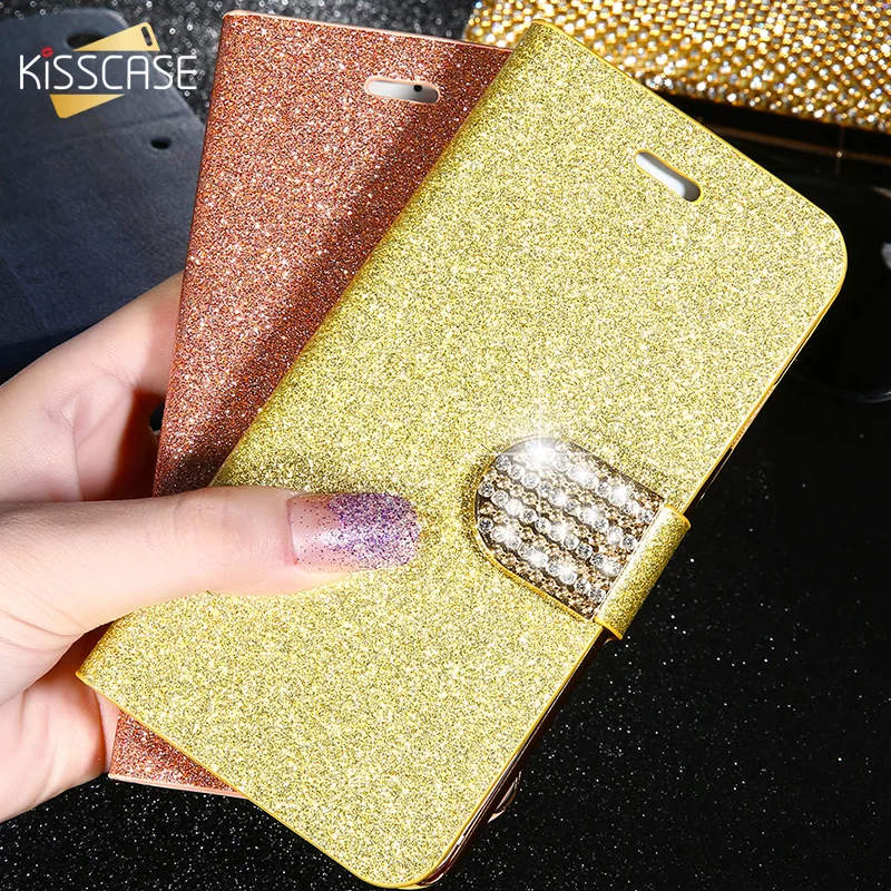 KISSCASE блестящий чехол для iPhone XS X 7 8 Plus кожаные флип кейсы Apple 6 6S 5 5S SE кошелек