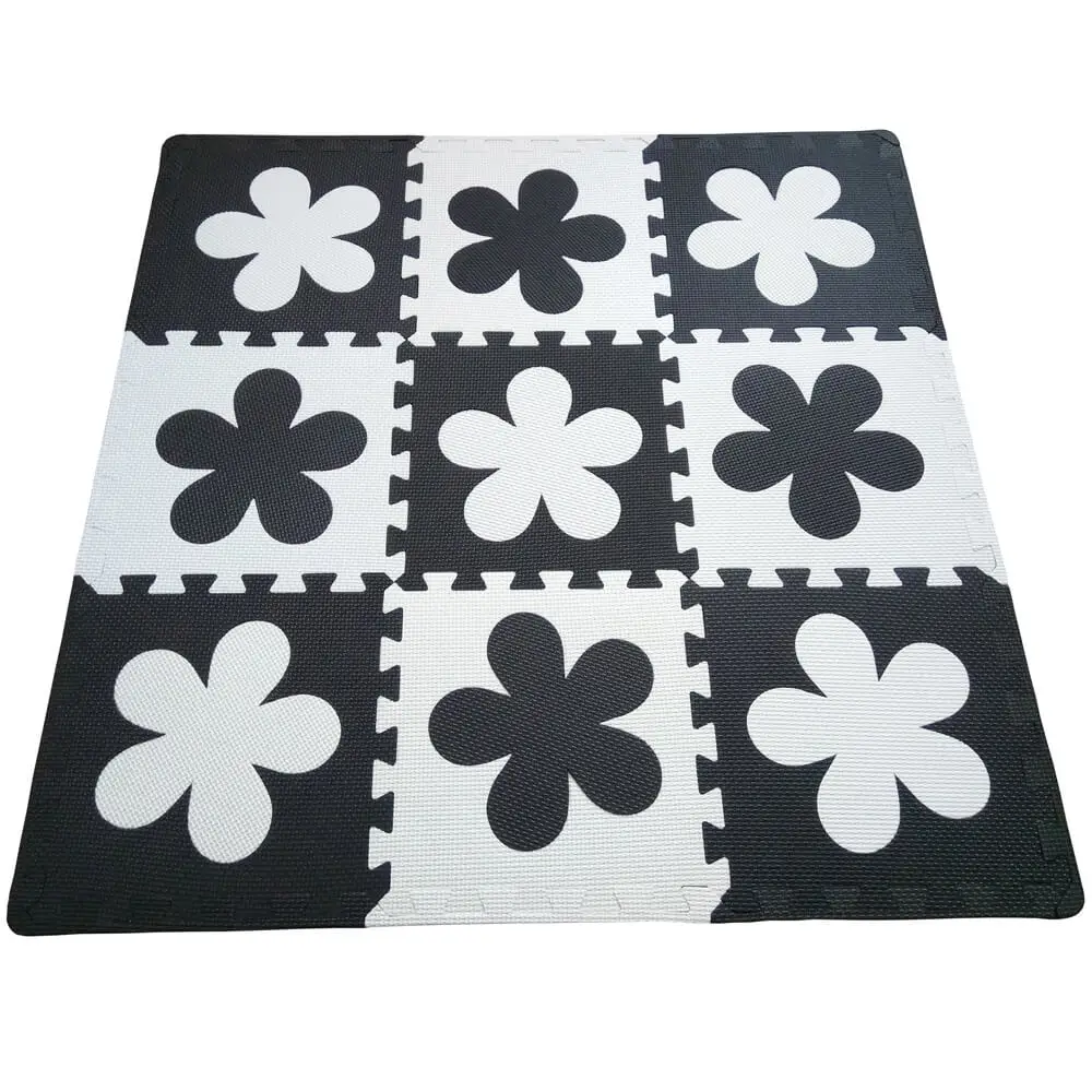 Black White Flower Matt коврики 9 шт. коврик для детских игр пены EVA коврик для ребенка в виде мозаики GreenBlue черно белый цвет мягкие Ползания Playmat пол ковры игры - Цвет: Black White Flower