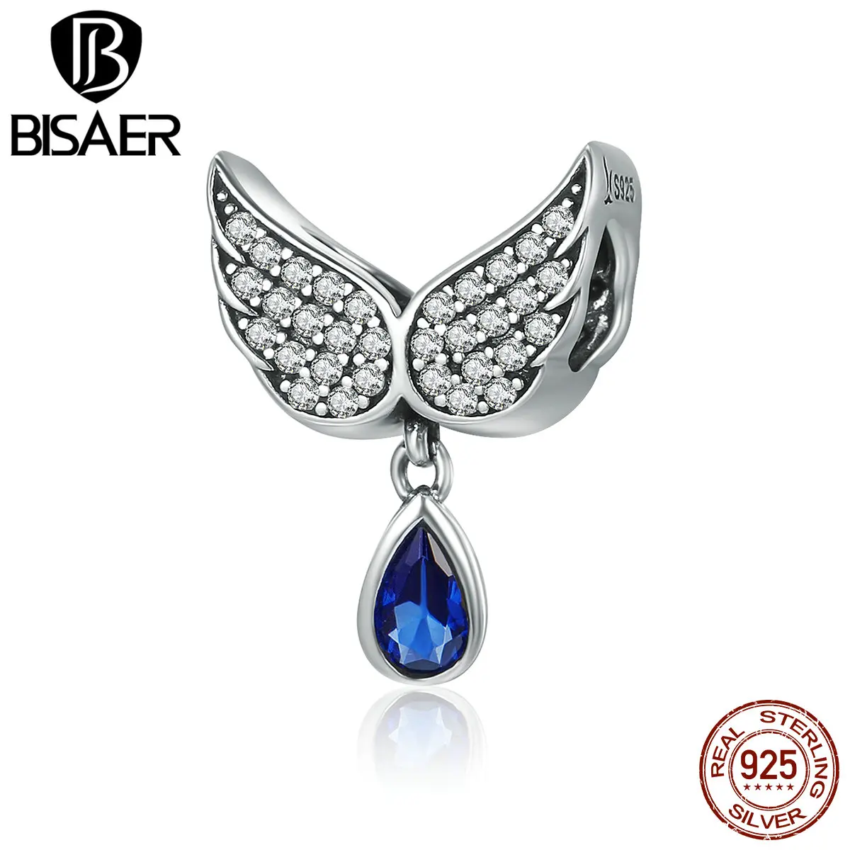 BISAER 925 пробы серебро ангел-хранитель с крыльями из перьев капли воды шарма бусины браслет шарма 925 Серебряные ювелирные изделия GXC481