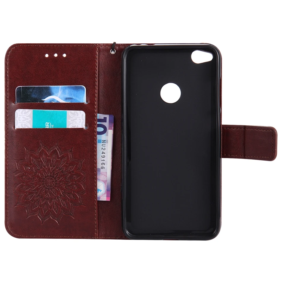 ДЛЯ Ascend P8 lite Coque Роскошный PU кожа тиснение 3D цветок Стенд Флип Мягкий силиконовый
